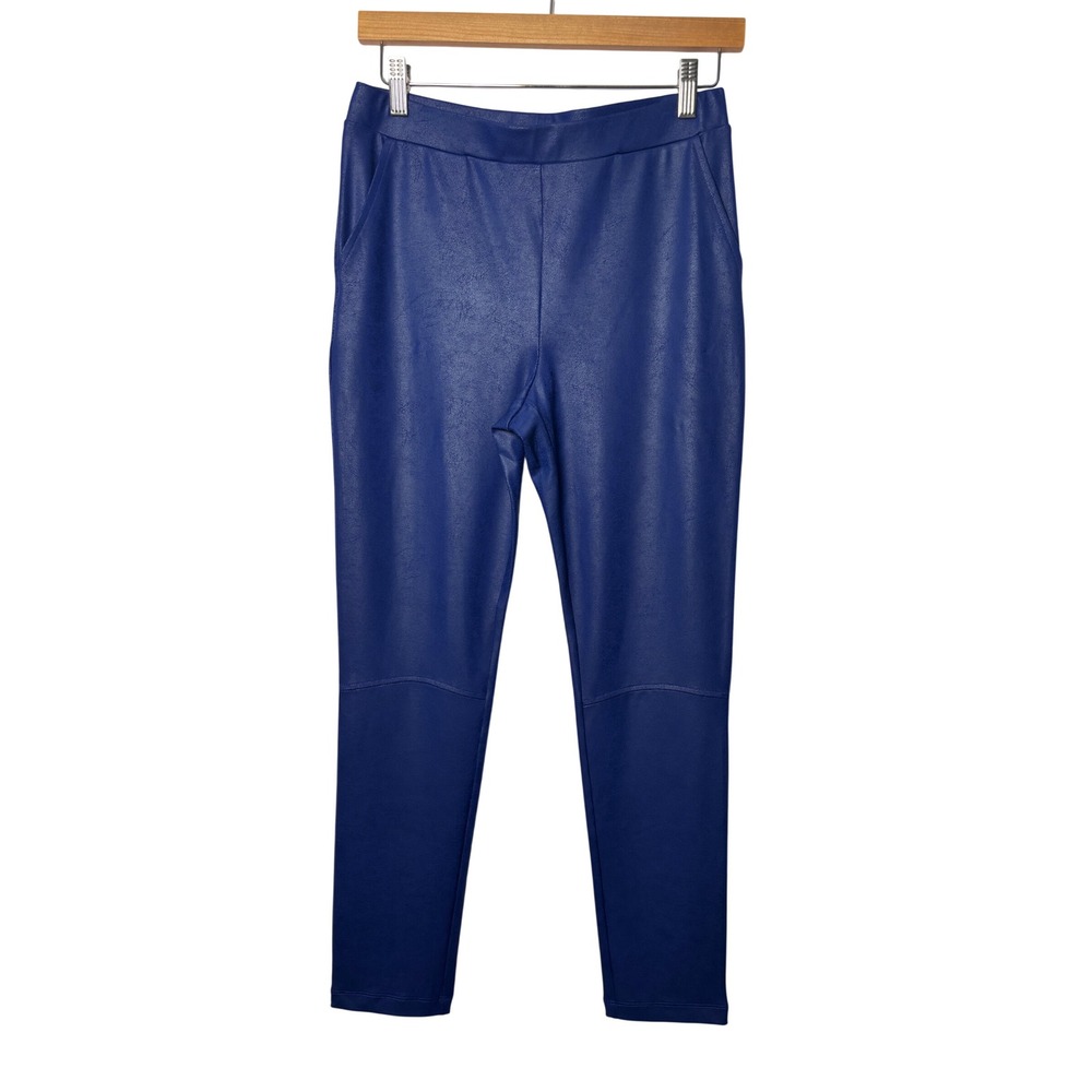 Clara‎ Sun woo Womens Faux Leather Leggings XS Blue Pull On Moto Seam Chic